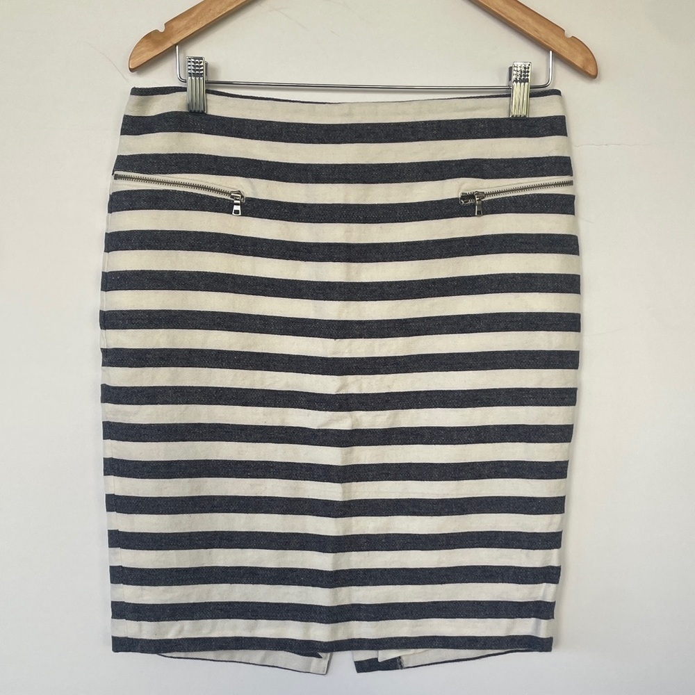 Ann Taylor Striped Blue White Nautical Lined Skirt Linen Cotton Blend Size 10